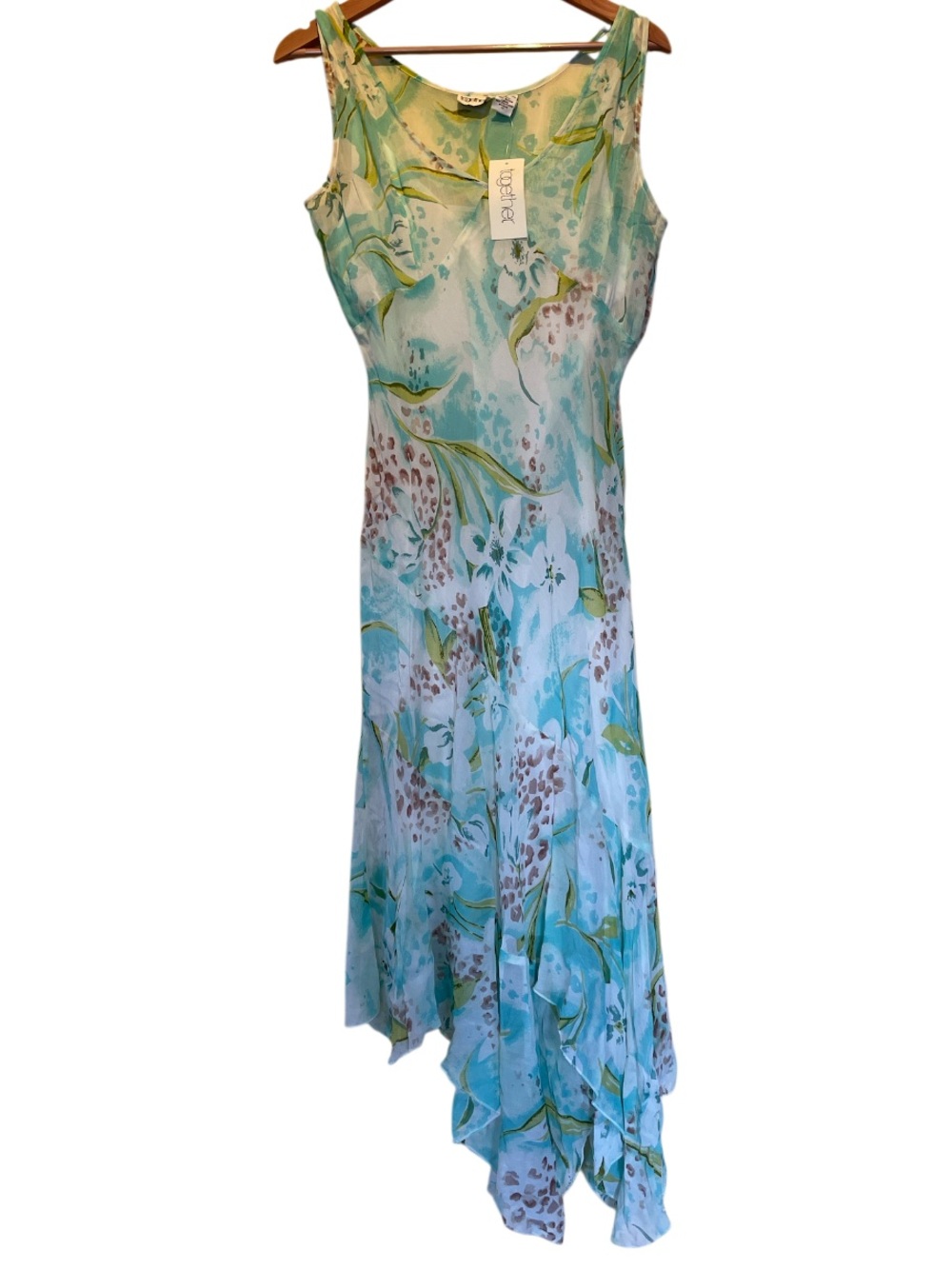 Together Vintage Y2K Sleeveless Floral Print Handkerchief Hem Midi Dress Size 12